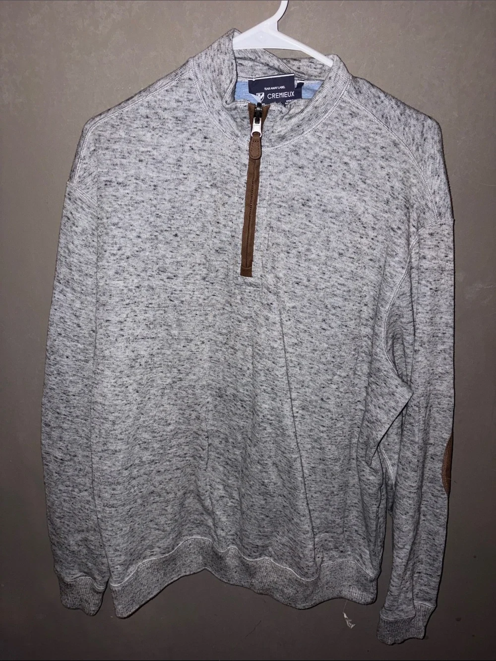 Daniel Cremieux Heather Gray Quarter-Zip Sweater with Brown Trim